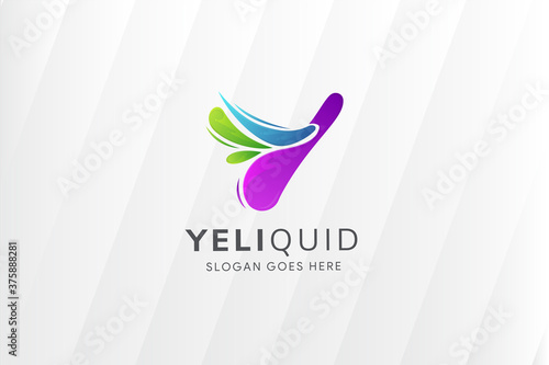 letter y logo design tempate with colorful liquid style. Combination between green, purple and blue gradient colors. abstract bubble Initial symbol. 