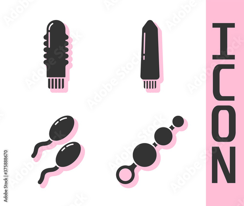 Set Anal beads, Dildo vibrator, Sperm and Dildo vibrator icon. Vector.