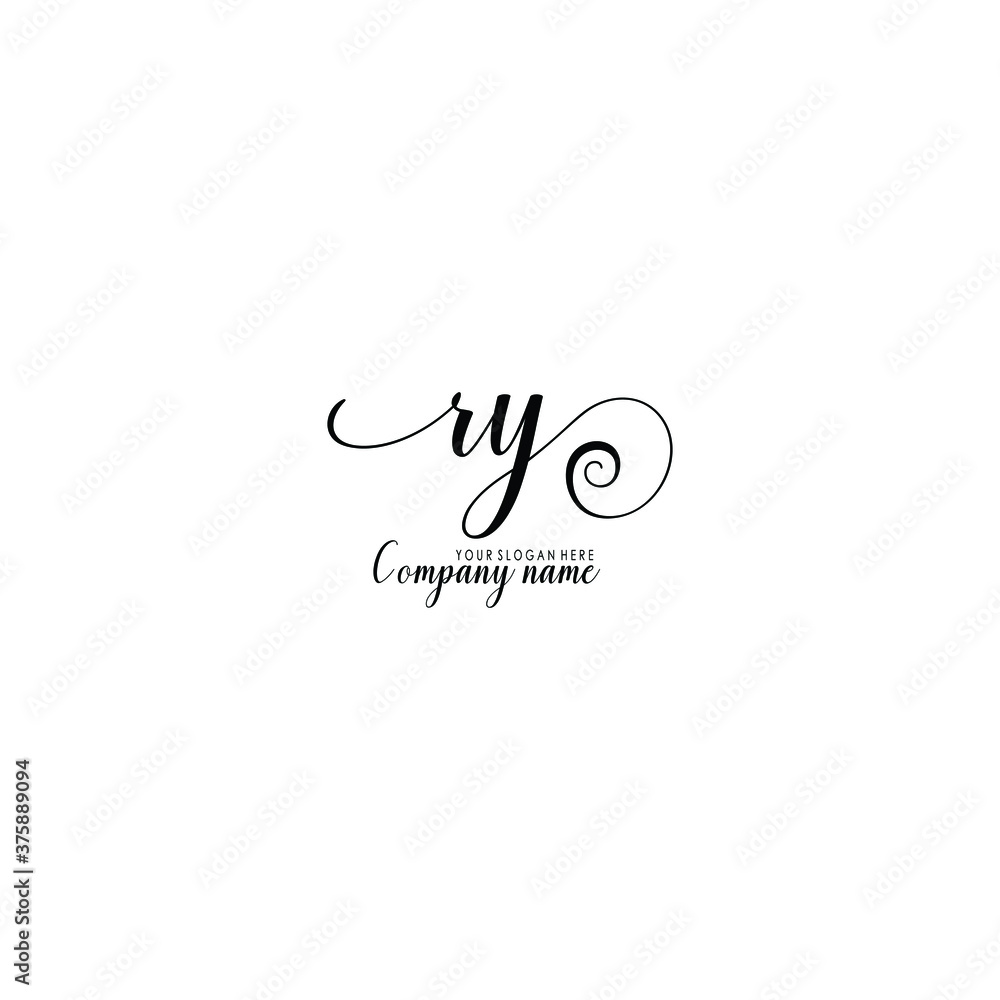 RY Initial handwriting logo template vector