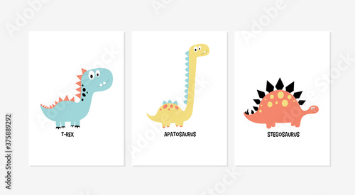 Cute posters with the little dinosaur vector prints for the baby room, baby shower, greeting card, kids and baby t-shirts, and wear. 