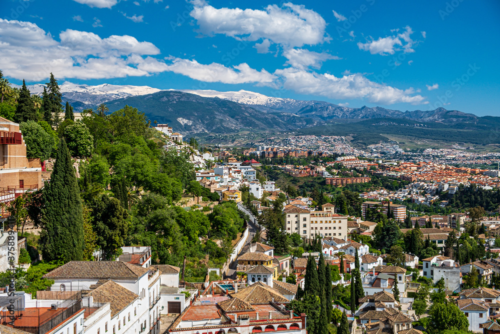 Cloudy skies above the hillside overlooking Granada Spain
