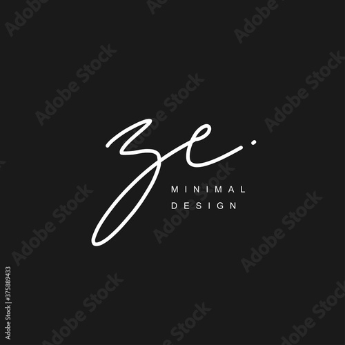 ZE Initial handwriting or handwritten logo for identity. Logo with signature and hand drawn style.