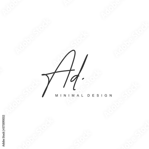 AD Initial handwriting or handwritten logo for identity. Logo with signature and hand drawn style.