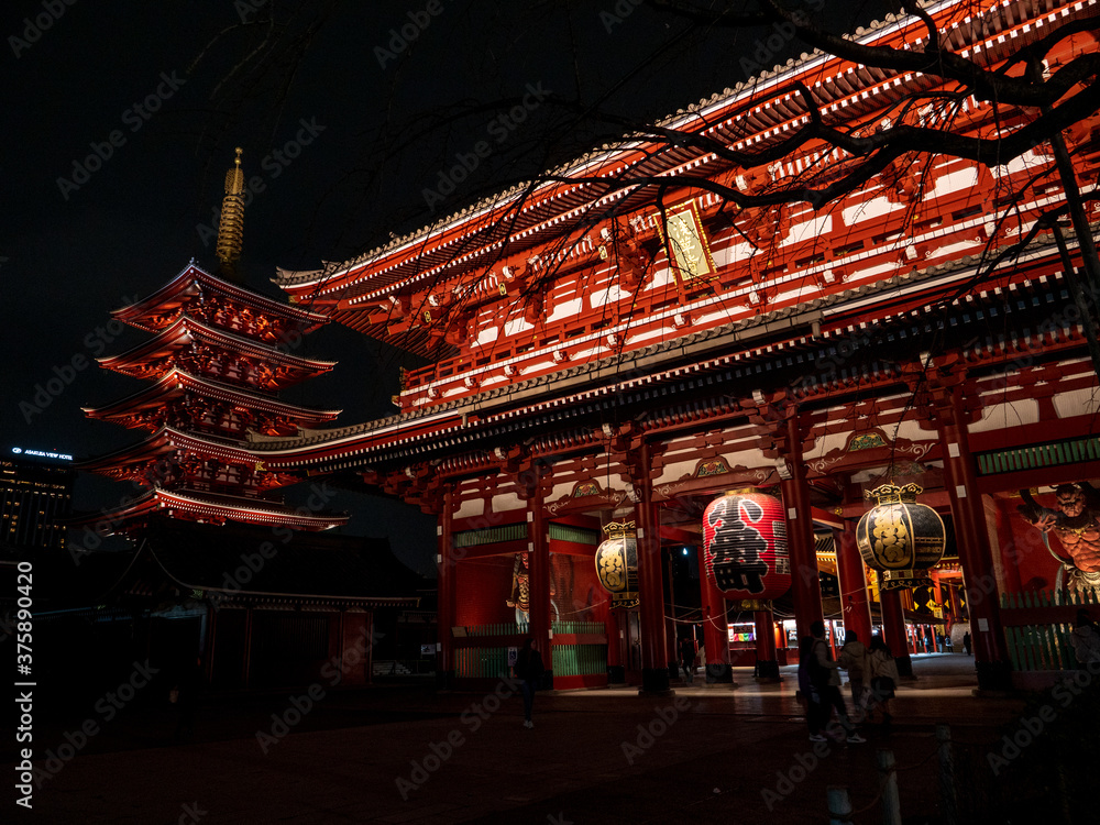 Tokyo, Japan - 24.2.20: Sensoji in the evening, with very few visitors present