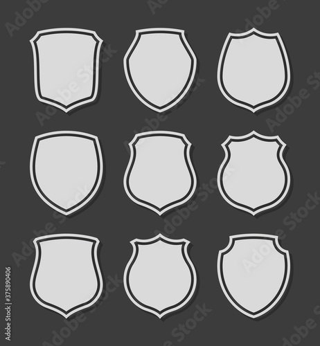 Protect guard shield plain line concept. Outline badge. Safety icon set. Privacy banner kit. Security label. Flat style sticker symbol shape. Safeguard simple sign. linear pictogram