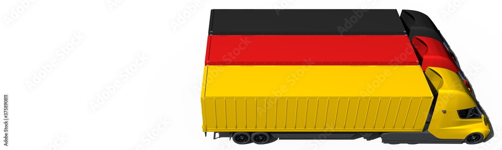 Trailer trucks form flag of Germany on white background. 3d rendering