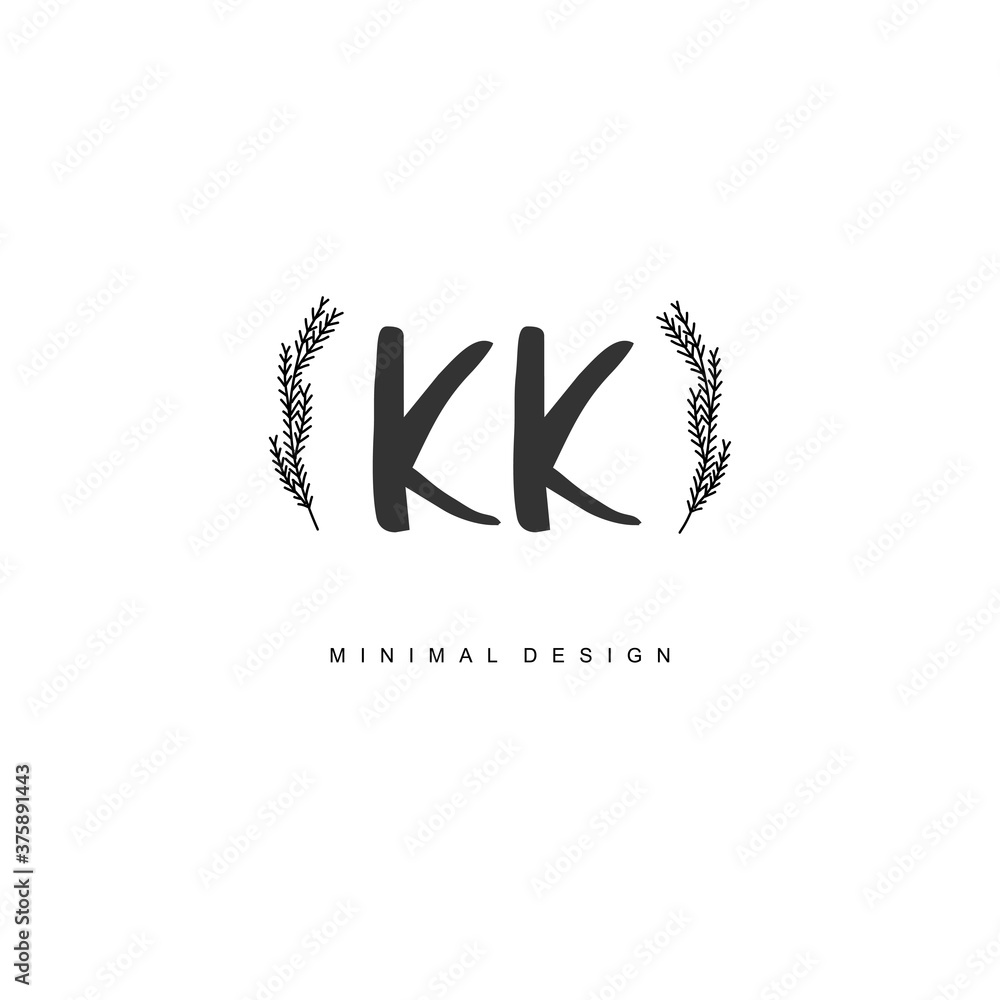 KK Initial handwriting or handwritten logo for identity. Logo with signature and hand drawn style.