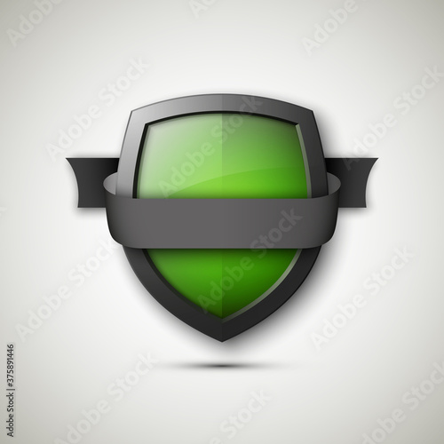 Protected guard shield & band. Safety badge color stripe icon. Privacy banner shield & tape. Security label. Defense tag. Presentation sticker shield ribbon. Defense safeguard stripe. ribbon