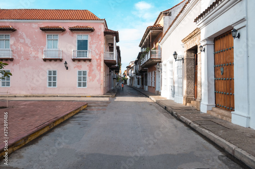 Streets of Cartagena Colombia  with colonial houses