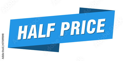 half price banner template. ribbon label sign. sticker