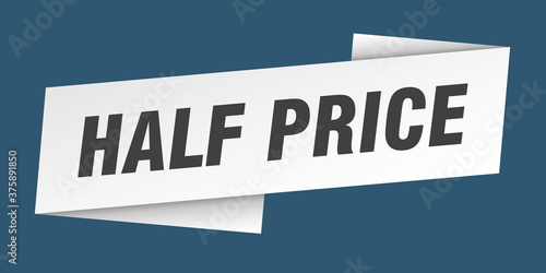 half price banner template. ribbon label sign. sticker
