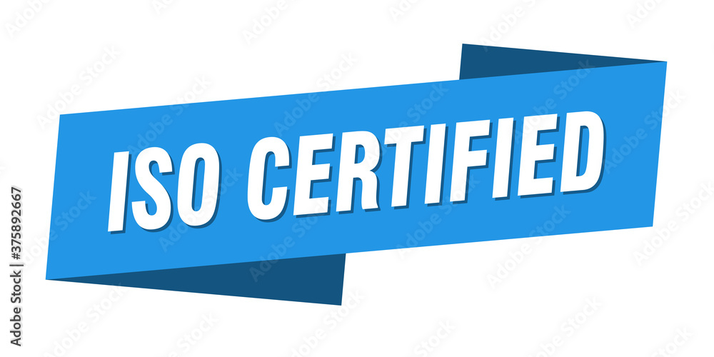 iso certified banner template. ribbon label sign. sticker