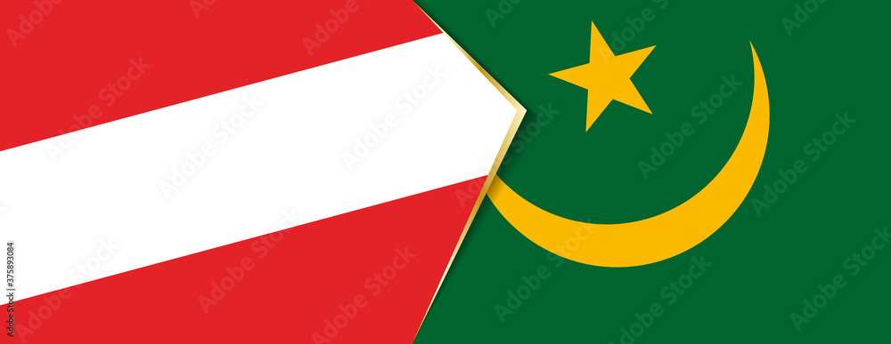 Austria and Mauritania flags, two vector flags. Austria and Mauritania flags, two vector flags.