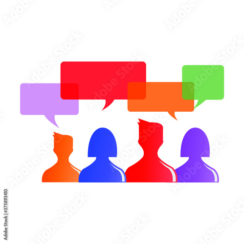 people and colorful chat bubbles, speak, talk, debate