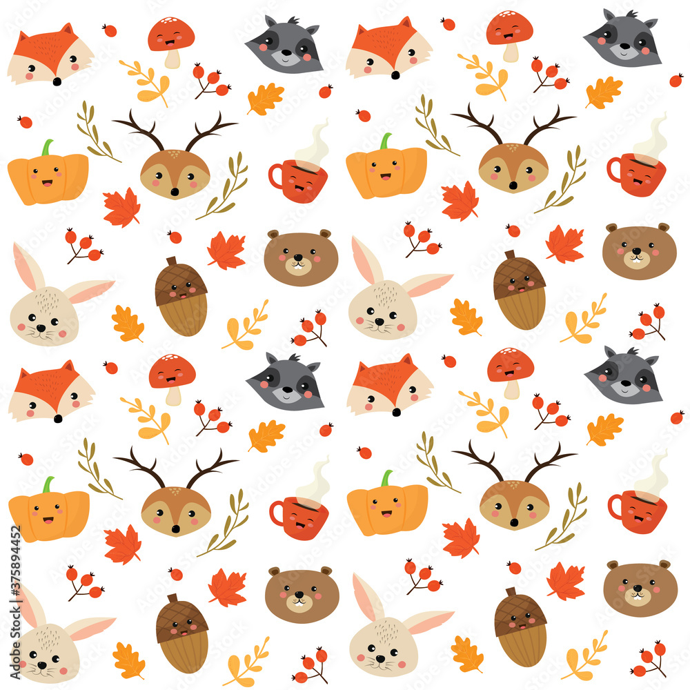 Obraz premium pattern senza cuciture con elementi carini dell' autunno