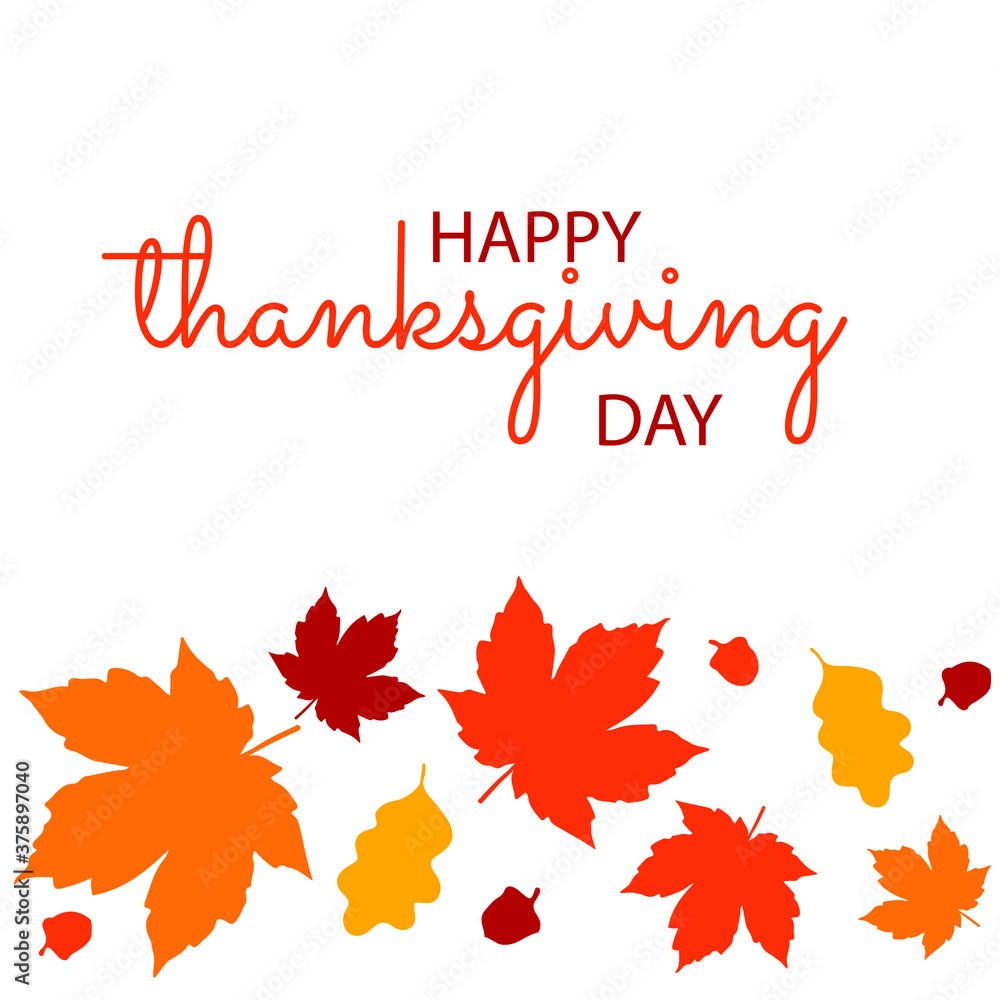 Happy Thanksgiving Day card design. Background with autumn leaves.