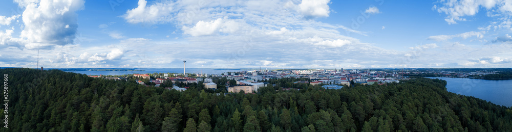 Aerial panoramic view of beautiful city Tampere in Finland at summer. Blue sky with clouds. Europe. Aerial panoramic view of beautiful city Tampere in Finland at summer. Blue sky with clouds. Europe.