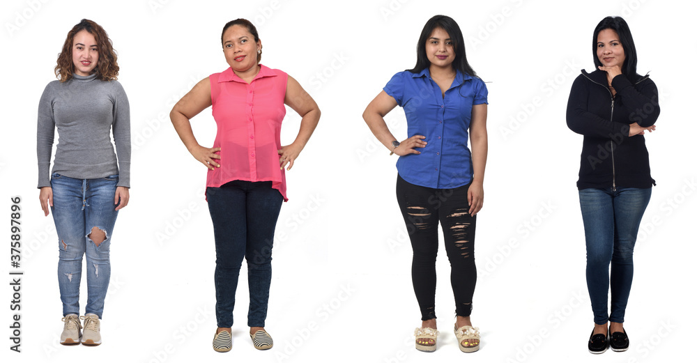 Obraz premium front view of a group of Latin American women on white background
