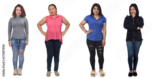 front view of a group of Latin American women on white background