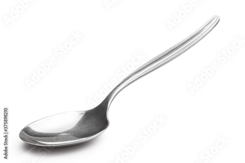 Silver or steel spoon, isolated on white background