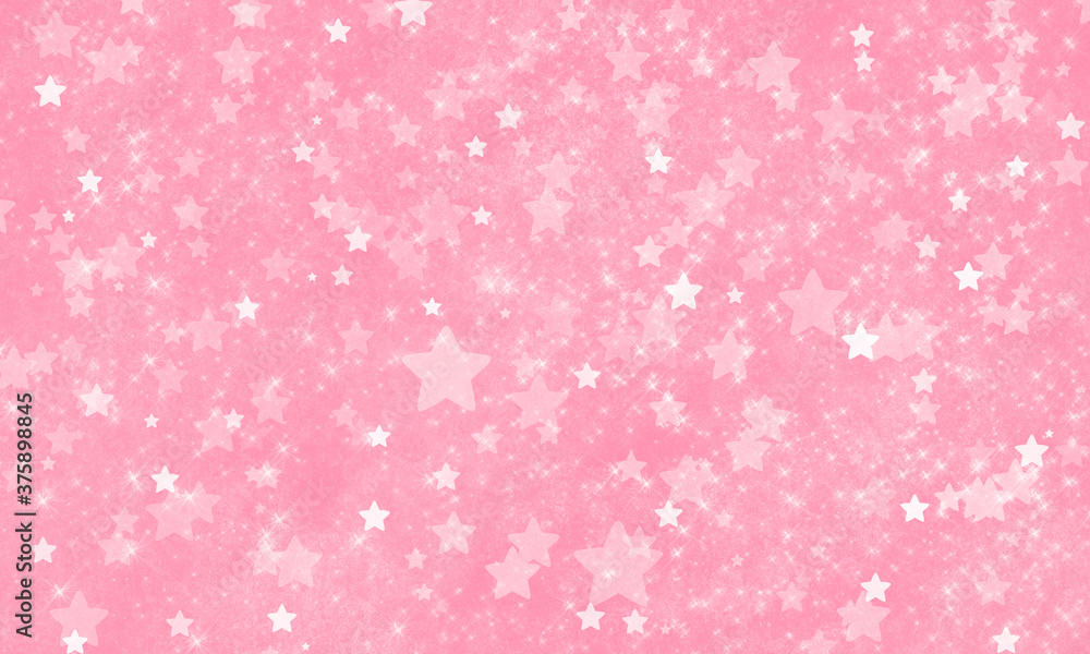 festive, abstract bright pink background with many stars, scattered chaotically, with different transparency and size. Shiny background with radiance and glitter, with shining and geometric stars