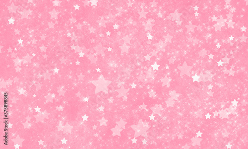festive, abstract bright pink background with many stars, scattered chaotically, with different transparency and size. Shiny background with radiance and glitter, with shining and geometric stars