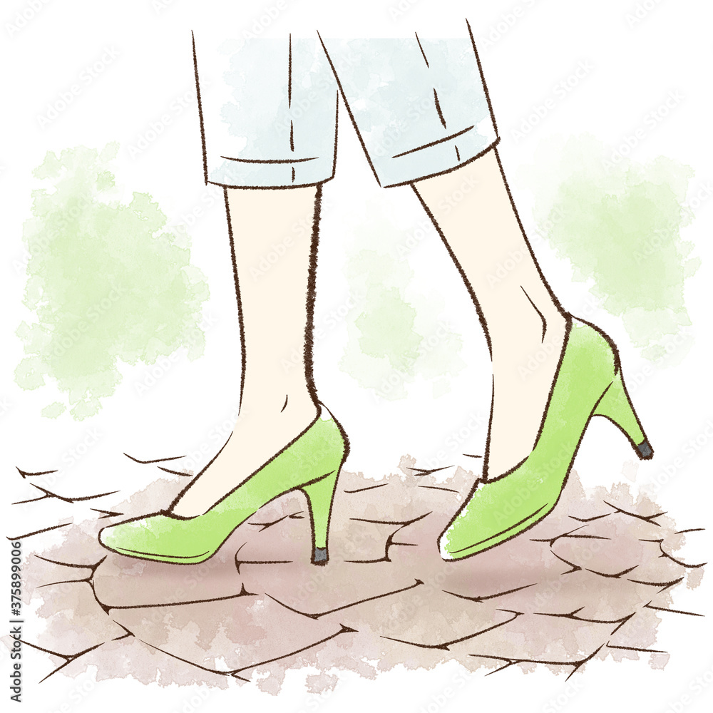 石畳を歩くハイヒールの女性の足元 Stock イラスト Adobe Stock