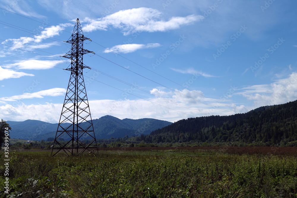 power lines in the mountains