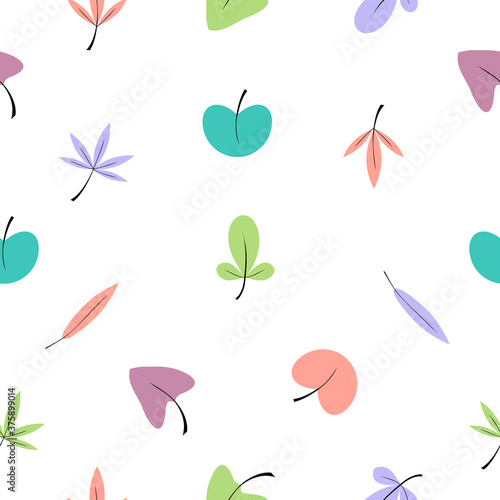 Seamless pattern colorful leaves white background.