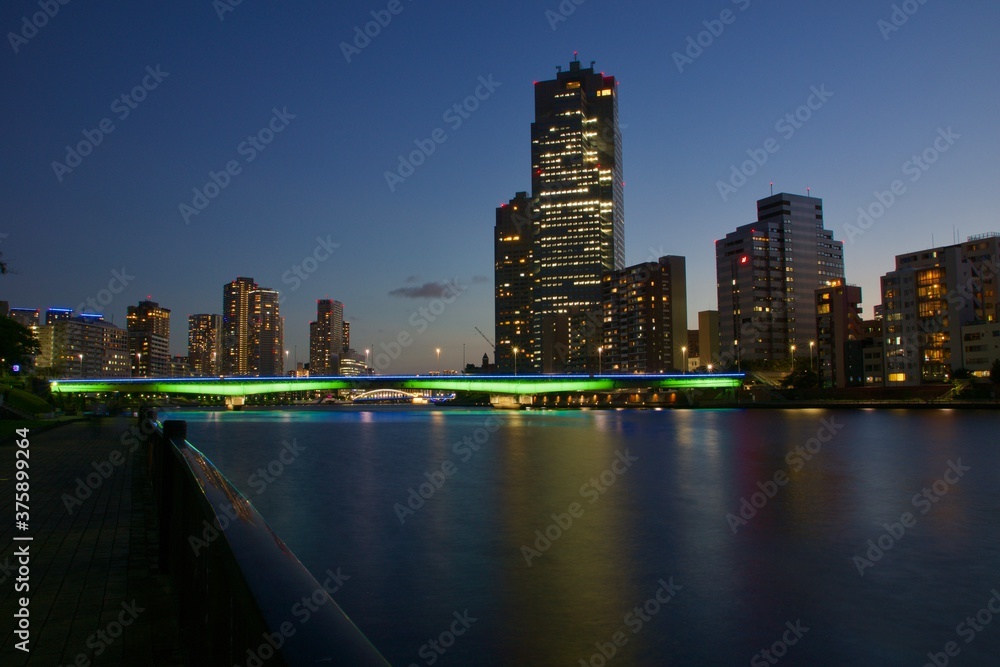 Naklejka premium 佃大橋ライトアップ 隅田川夜景 佃島