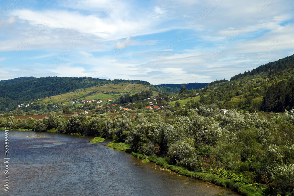 summer landscape with mountains and river summer landscape with mountains and river