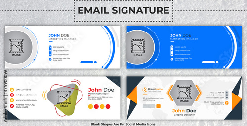 Creative Corporate Email Signature Template With Author Photo Place. Professional Modern Flat Email Signature Vector Design. Stylish Colorful Business Mail Signature Banner Abstract. Web Mail User int