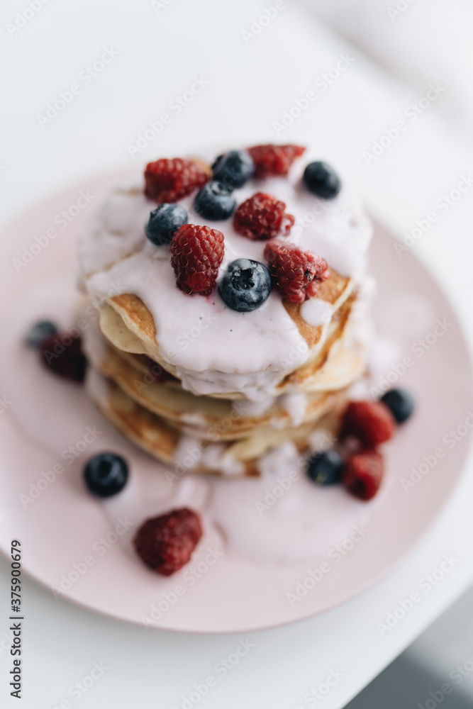 Stack of Small pancakes in syrup Stack of Small pancakes in syrup
