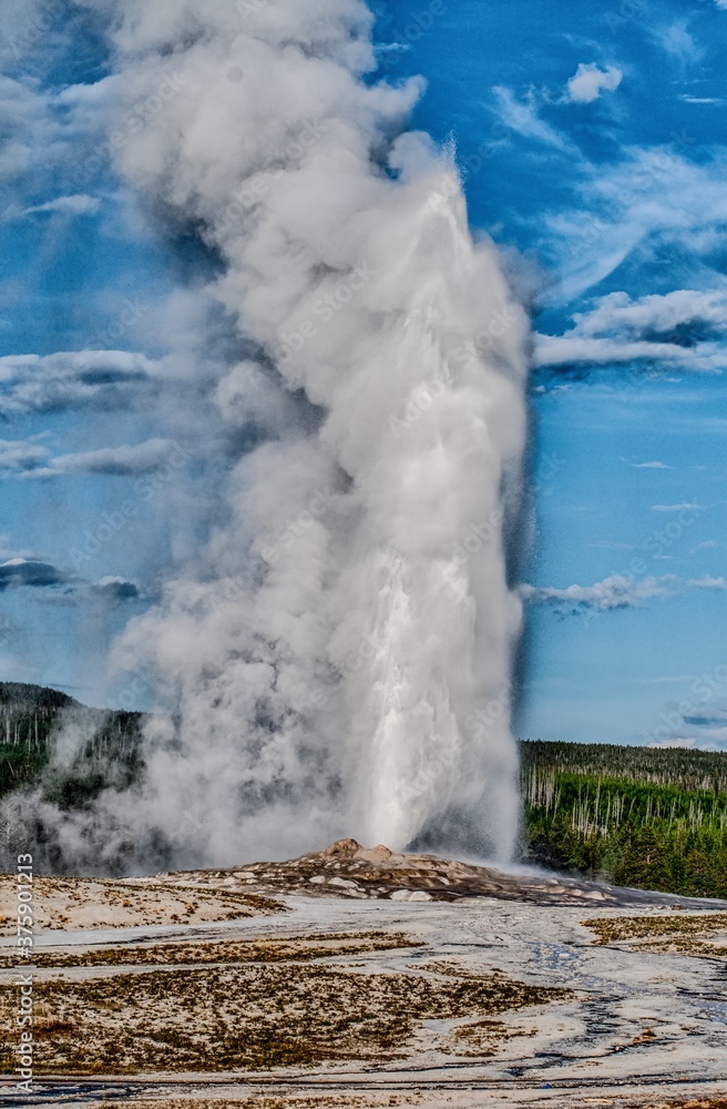 Eruption of Old Faithful geyser at Yellowstone national park