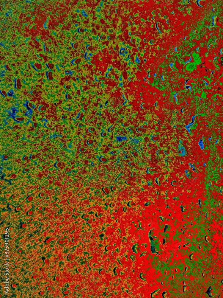 Toxic paint red green abstract pattern. grunge textured background. Spots intermixed together like fluid.