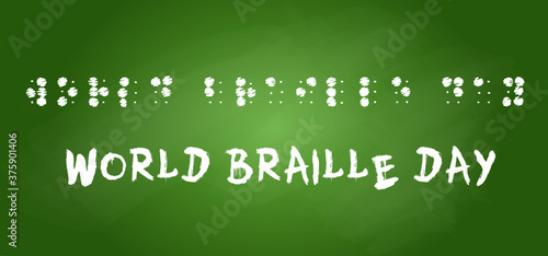 Slogan World braille day, blind. Alphabet for blind, reading braille code signs. Louis Braille france Coupvray. 4 January Flat vector symbol. Text touching the relief hand finger quote. Points or dots