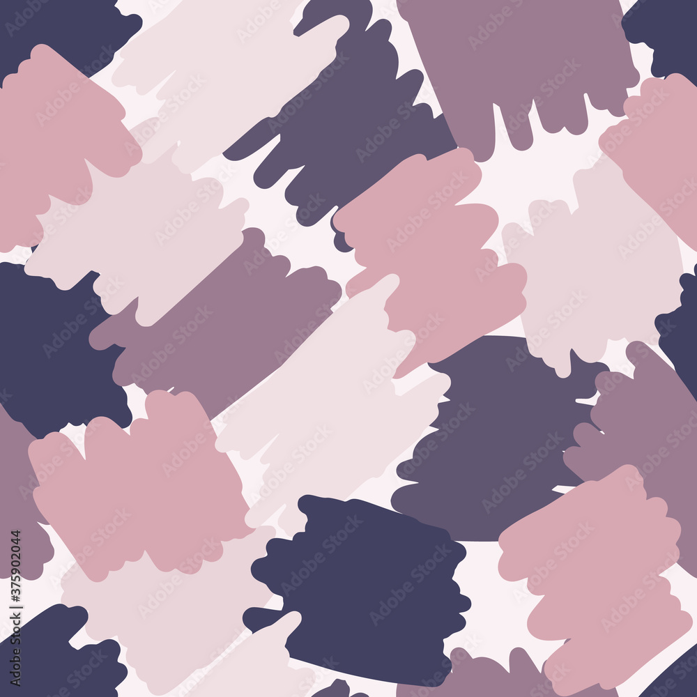 Abstract seamless pattern with multicolor abstract shapes. Purple and lilac tones palette simple artwork.