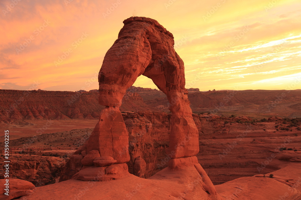 View of Delicate Arch at Sunset in Arches National Park Utah, USA