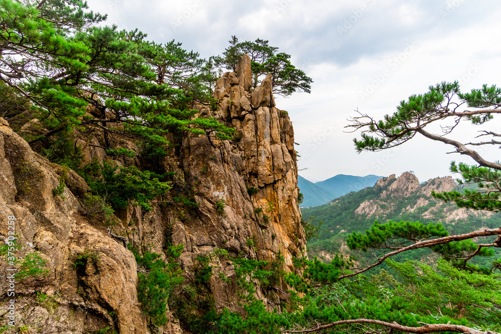 Steep cliff from Seoraksan National Park in Sokcho, South Korea. Taken from the Towangsang Falls Observatory. 