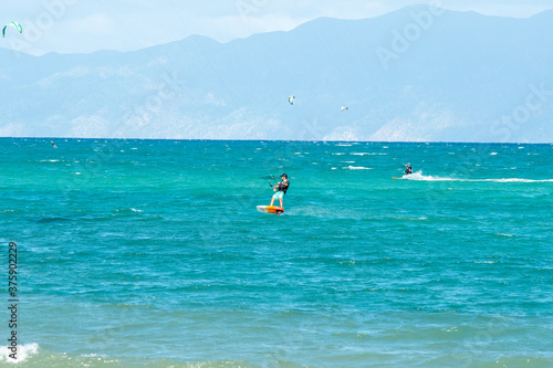 Photography kite surfing in the sea