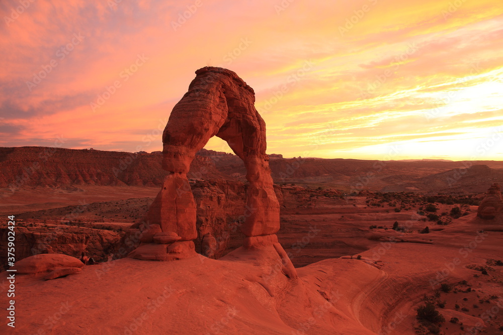 View of Delicate Arch at Sunset in Arches National Park Utah, USA
