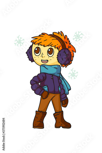 Vector character illustration of boy catches snowflakes