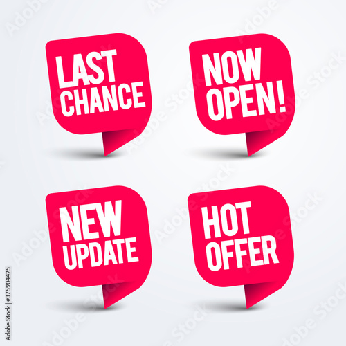 Vector Illustration Modern Speechbubble Set. Red Banner Sign Collection.