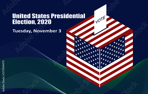 2020 US Election Box Ballot. The Election Box Ballot Cover by the US Flag.