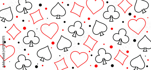 Cards game spades Queen King Heart Ace Poker player card game symbols Spade jack Oneline line pattern Vector bridge icons Funny gambling play suit black blackjack  Casino club gaming playing suits photo
