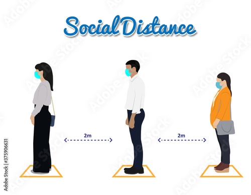 People maintaining social distance. People to protect from COVID-19 coronavirus outbreak spreading concept illustration.