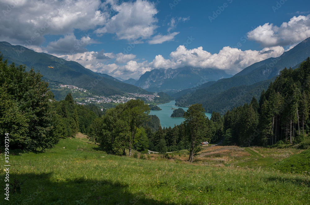 View of Lago di Centro Cadore (Cadore lake) as seen from Pieve di Cadore town, Veneto region, Belluno province, Italy. View of Lago di Centro Cadore (Cadore lake) as seen from Pieve di Cadore town, Veneto region, Belluno province, Italy.