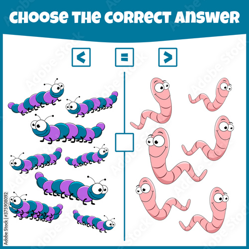 More less or equal. Compare the number. Counting game. Educational mathematical game. Math game for kids.