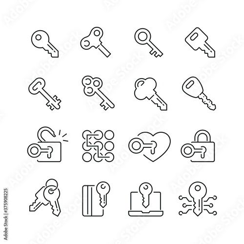 Key related icons: thin vector icon set, black and white kit