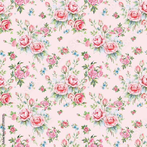 Seamless beautiful pattern for the surface flowers drawn by hand on pape